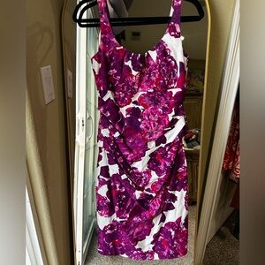 Suzi Chin Purple and White Floral Midi Dress